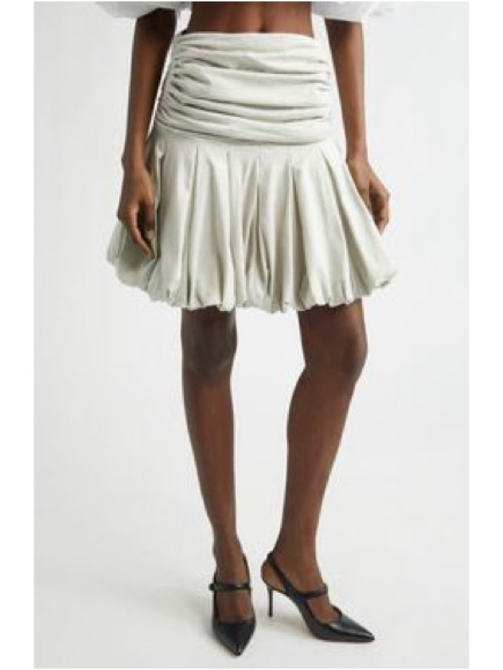 RENAISSANCE • NWOT $820 Ruched Waist Pleated Mini Skirt W15-18”